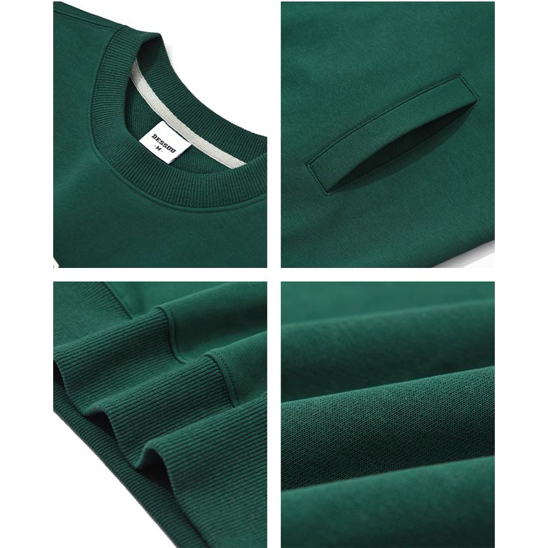 Áo sweater nỉ dài tay Dessuu màu xanh lá, họa tiết in chữ 01'Dessuu