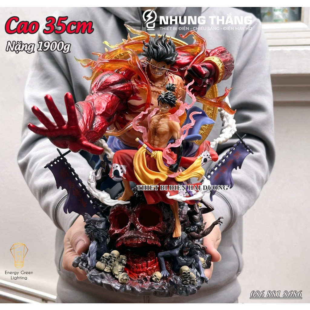 Mô Hình One Piece Monkey D Luffy Gear 4 Cao Cấp OP-001 -  Có Đèn LED - Chiến Đấu Thần Fudo Kaido - 2 Đầu Thế