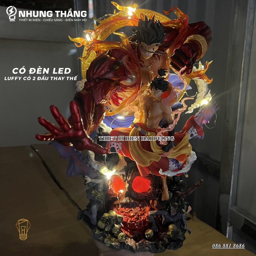 Mô Hình One Piece Monkey D Luffy Gear 4 Cao Cấp OP-001 -  Có Đèn LED - Chiến Đấu Thần Fudo Kaido - 2 Đầu Thế
