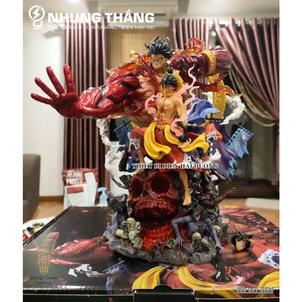 Mô Hình One Piece Monkey D Luffy Gear 4 Cao Cấp OP-001 -  Có Đèn LED - Chiến Đấu Thần Fudo Kaido - 2 Đầu Thế