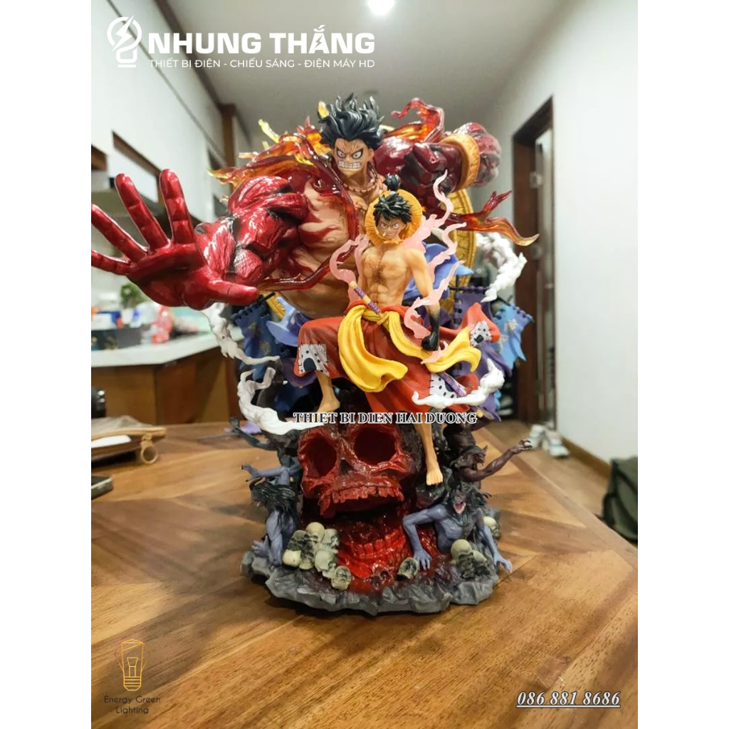 Mô Hình One Piece Monkey D Luffy Gear 4 Cao Cấp OP-001 -  Có Đèn LED - Chiến Đấu Thần Fudo Kaido - 2 Đầu Thế