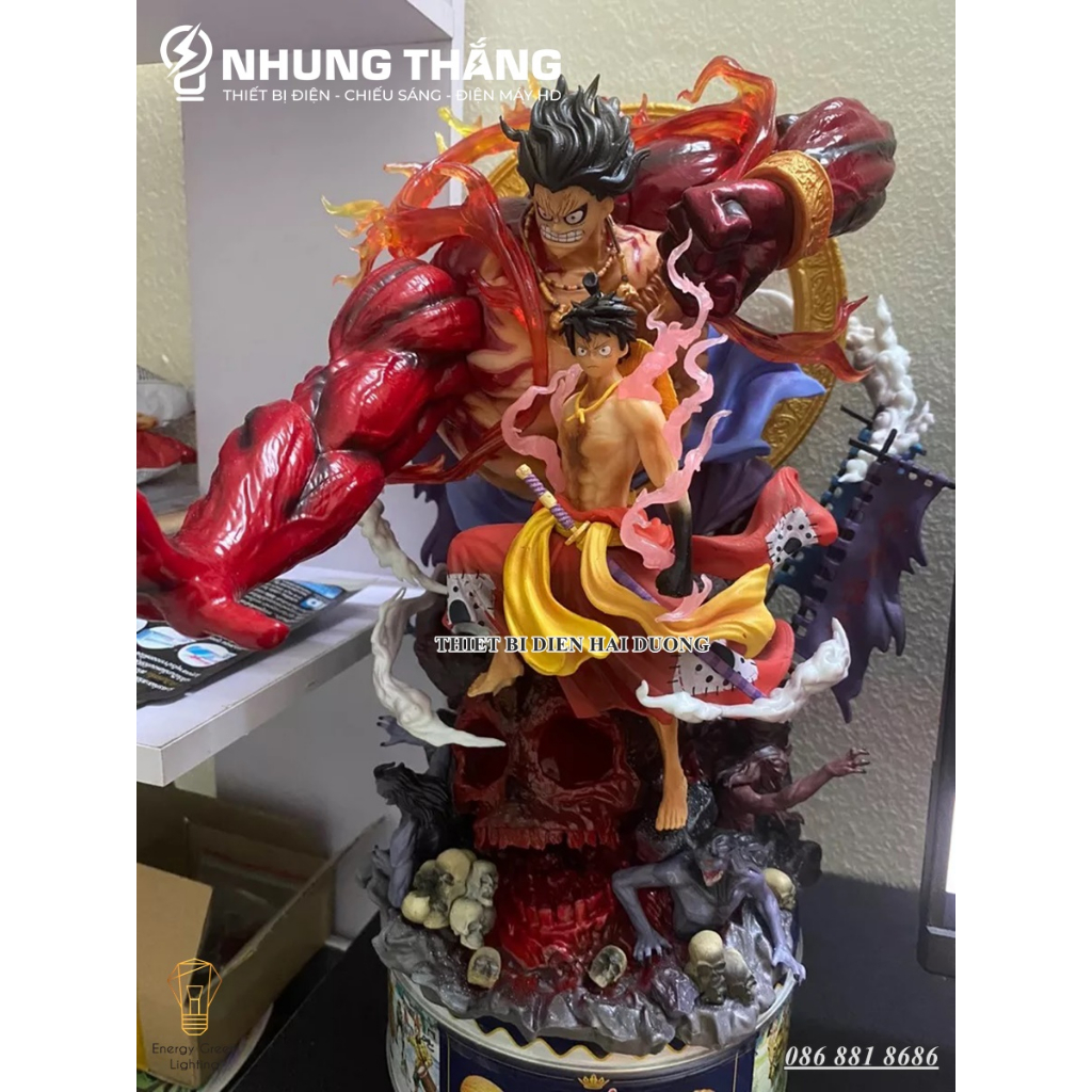 Mô Hình One Piece Monkey D Luffy Gear 4 Cao Cấp OP-001 -  Có Đèn LED - Chiến Đấu Thần Fudo Kaido - 2 Đầu Thế