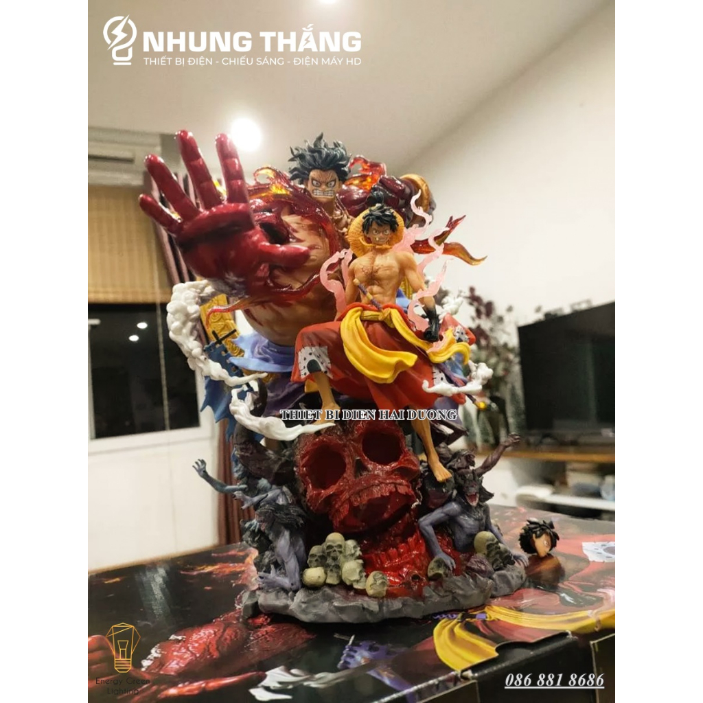Mô Hình One Piece Monkey D Luffy Gear 4 Cao Cấp OP-001 -  Có Đèn LED - Chiến Đấu Thần Fudo Kaido - 2 Đầu Thế