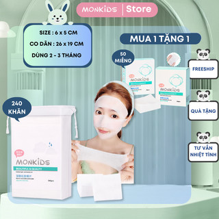 Bông cotton lotion mask đắp toner MONKIDS gồm 240 miếng bông tẩy trang mỏng co giãn tốt