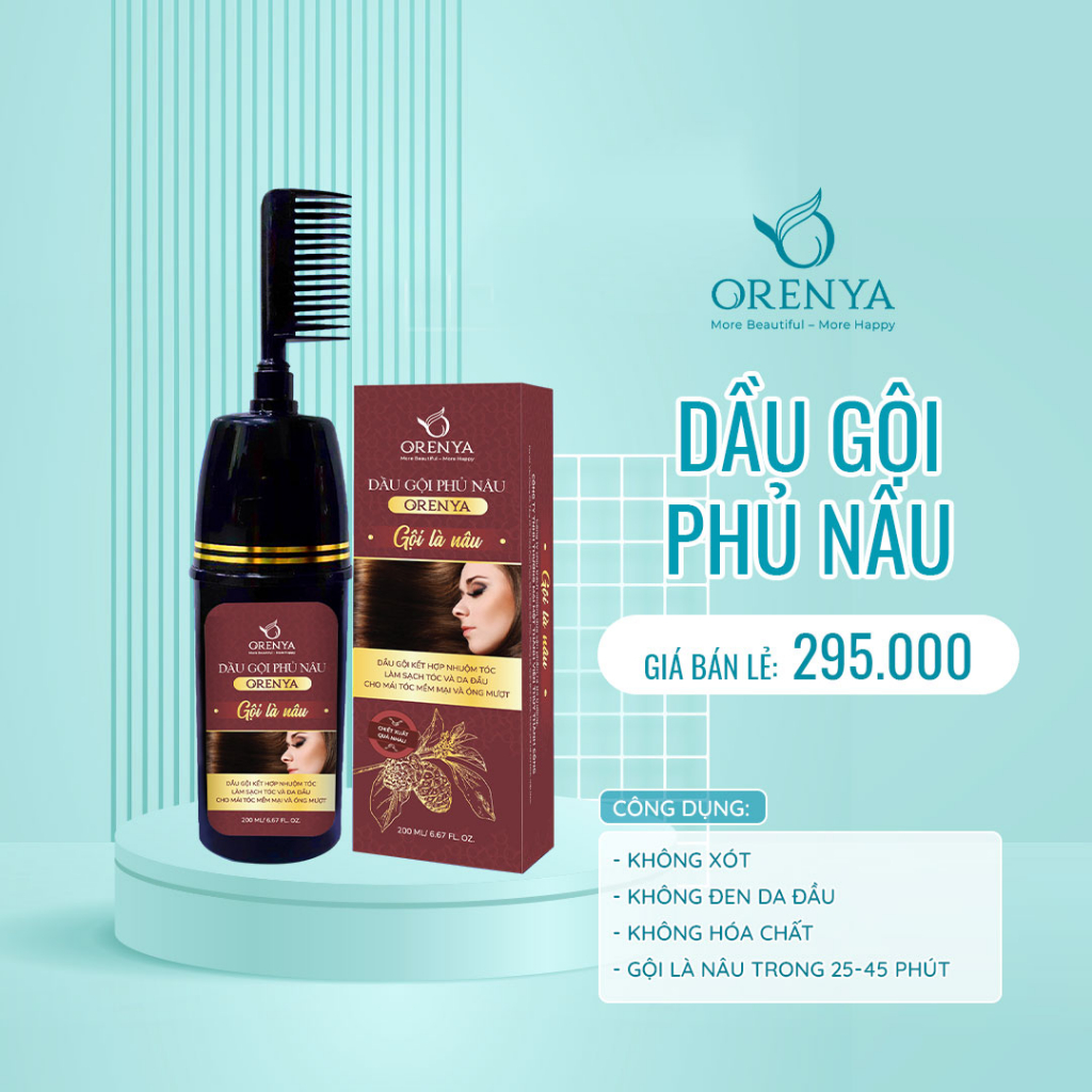 Dầu gội phủ nâu Orenya biến tóc bạc hoặc màu tóc bất kỳ thành màu nâu nhanh chóng chỉ trong 30 phút 200ml (Chính hãng)
