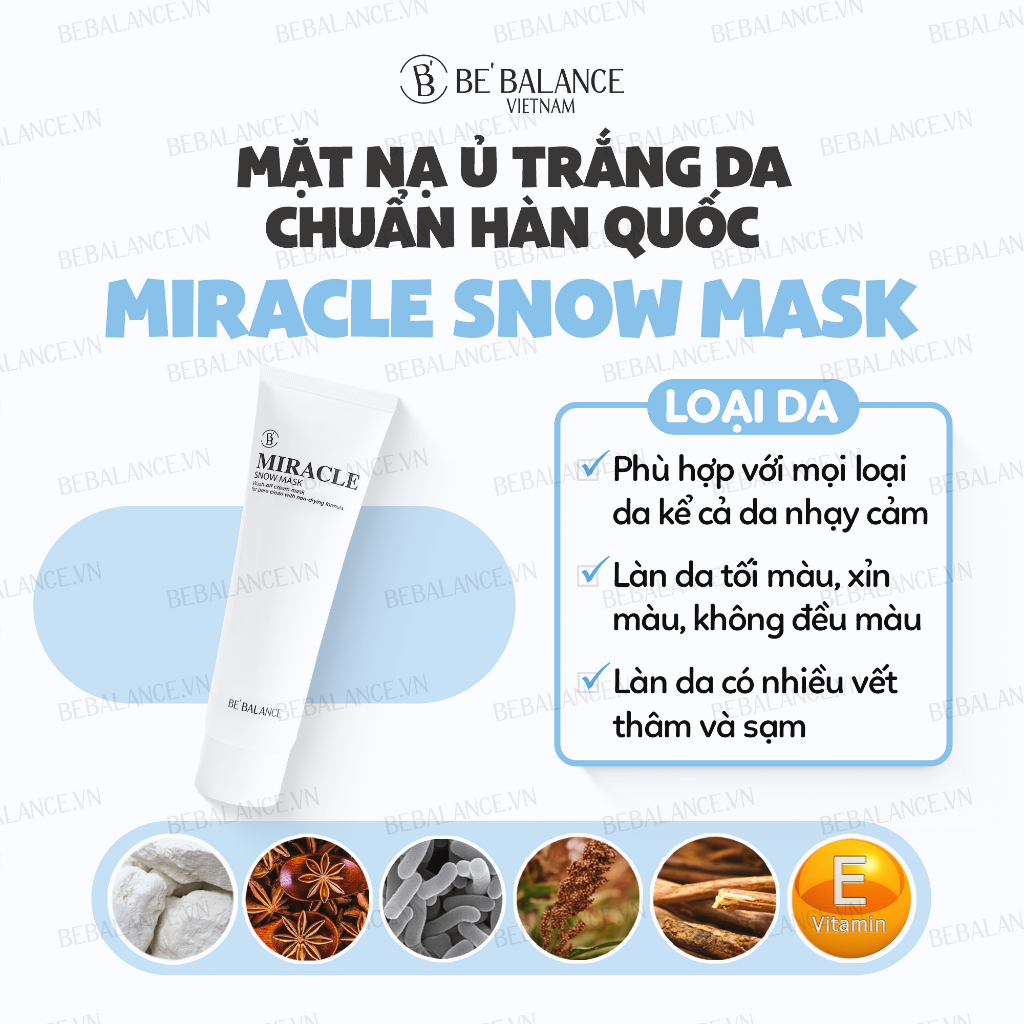 Mặt Nạ Dưỡng Trắng Và Se khít Lỗ Chân Lông Be'Balance Miracle Snow Mask - 50G