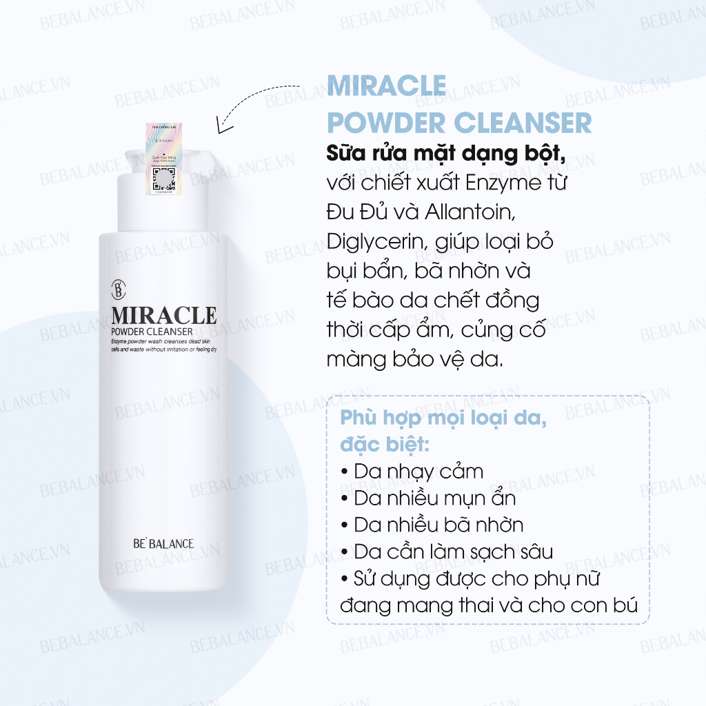 Sữa rửa mặt dạng bột kiểm soát bã nhờn, sạch sâu, sáng da  Be'Balance Miracle Powder Cleanser (50g)