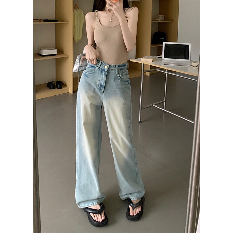 Xả Kho 70% Quần Jeans Suông Loe Xanh Đậm Thiết Kế Cao Cấp Phong Cách Thời Trang Trendy Trẻ Trung Năng Động