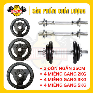 Bộ 2 tạ tay gang tạ miếng gang tháo lắp 40kg (2 đòn 35cm, 4miếng 5kg, 4 miếng 3kg, 4 miếng 2kg) (PHUCTHANHSPORT)