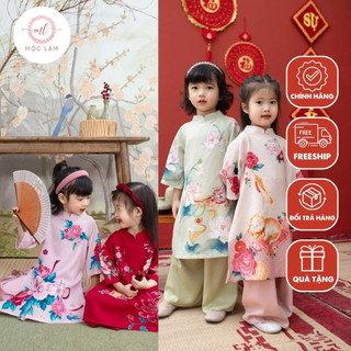 Áo dài cách tân cho bé gái 4 tà in hoa nhiều màu chất liệu tơ kim sa cao cấp - Shop Áo Dài Mộc Lâm - BG03
