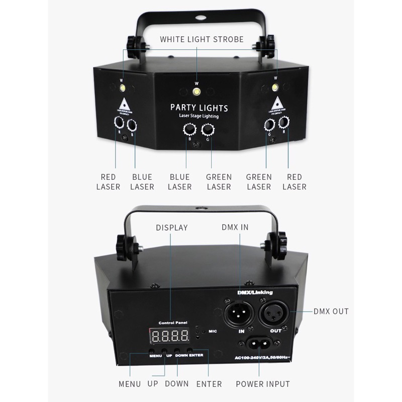 Đèn Laser  Sân Khấu 9 Mắt  Bay Phòng Cảm Biến Âm Thanh,Nháy Theo Nhạc