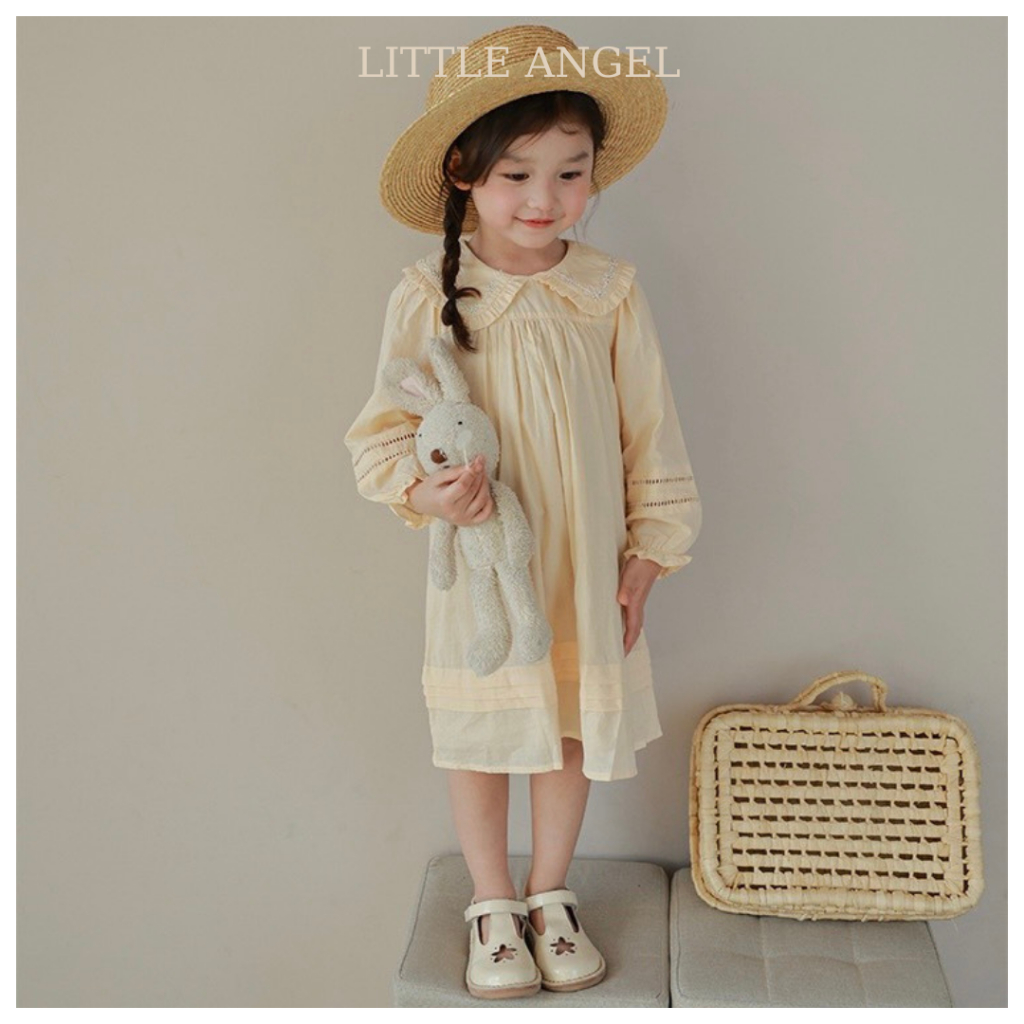 Váy bé gái mùa thu phong cách tiểu thư, cổ bèo thêu hoạ tiết dễ thương size 10-40kg