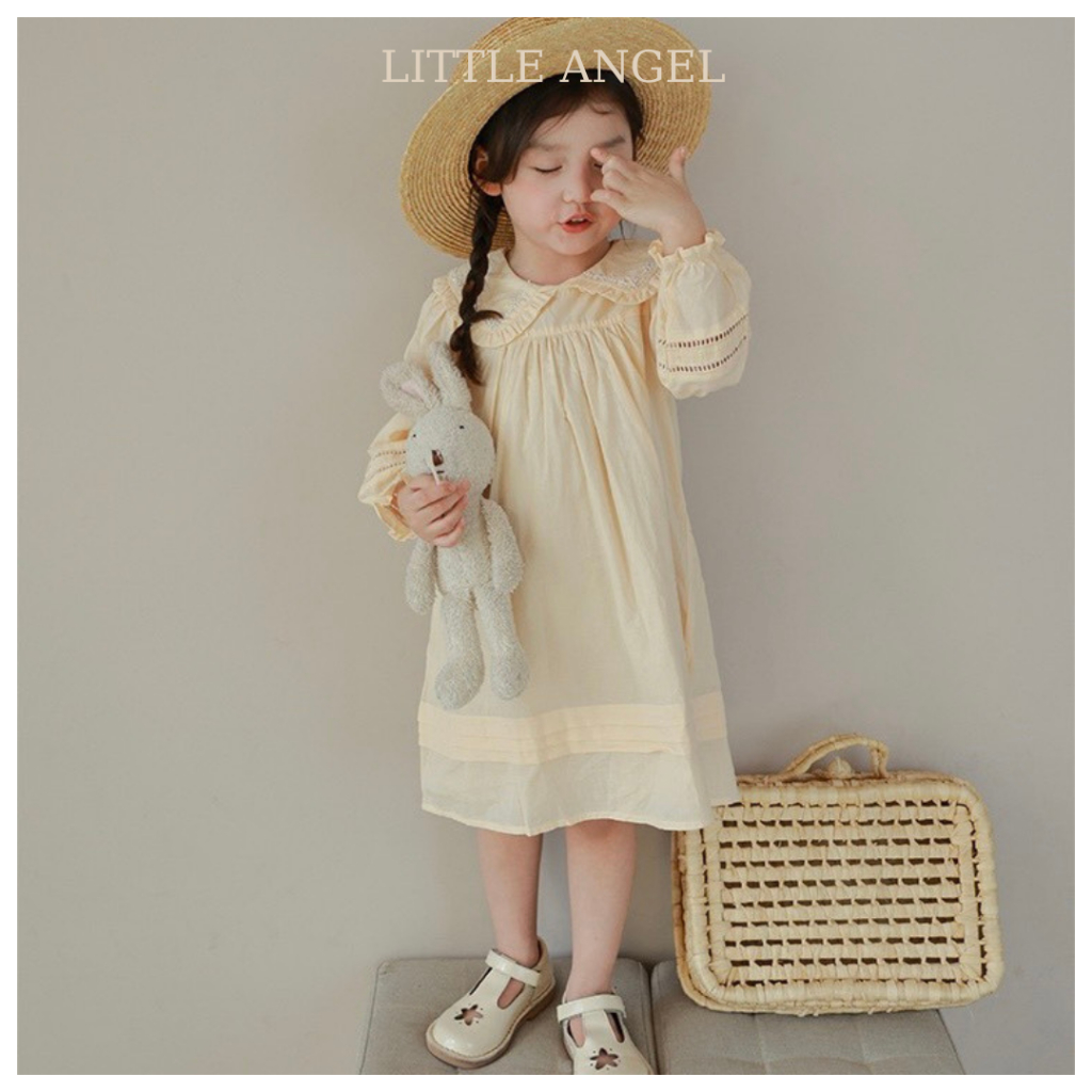 Váy bé gái mùa thu phong cách tiểu thư, cổ bèo thêu hoạ tiết dễ thương size 10-40kg