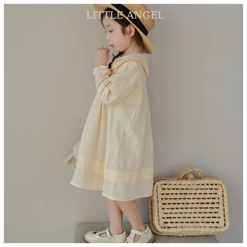 Váy bé gái mùa thu phong cách tiểu thư, cổ bèo thêu hoạ tiết dễ thương size 10-40kg