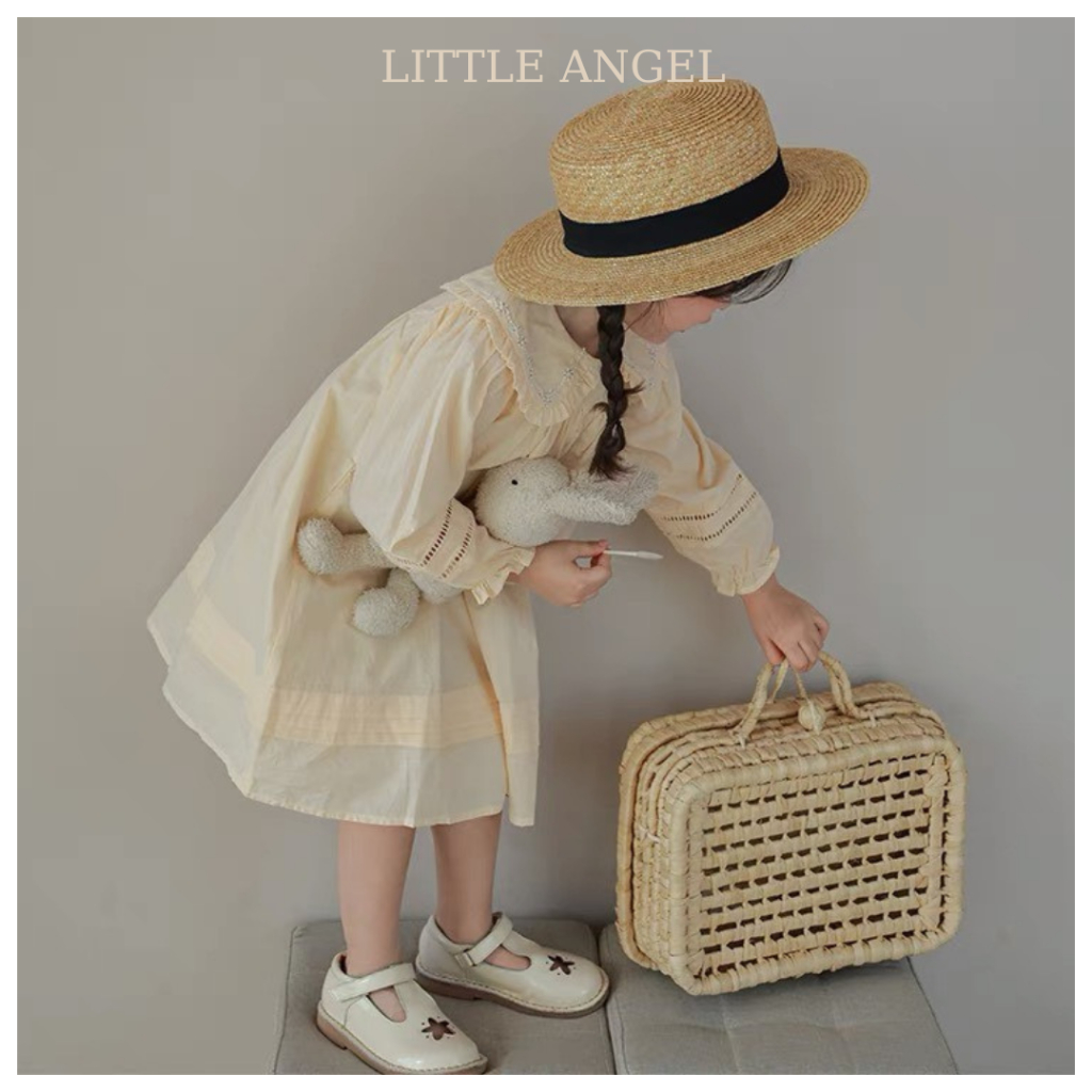 Váy bé gái mùa thu phong cách tiểu thư, cổ bèo thêu hoạ tiết dễ thương size 10-40kg