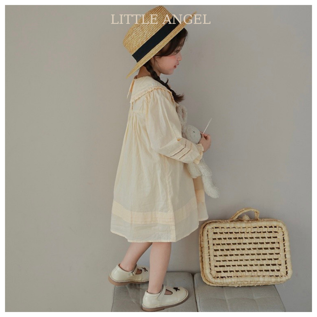 Váy bé gái mùa thu phong cách tiểu thư, cổ bèo thêu hoạ tiết dễ thương size 10-40kg