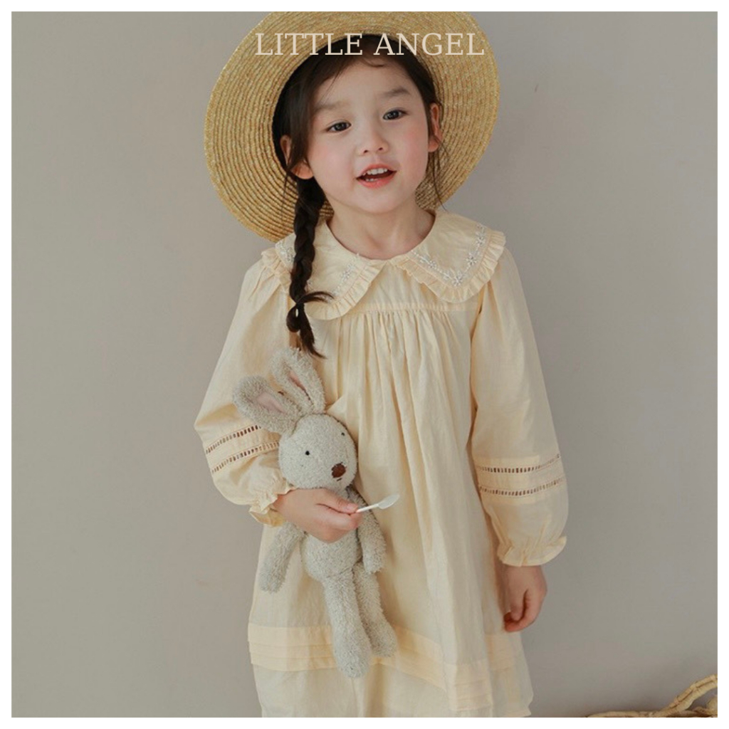 Váy bé gái mùa thu phong cách tiểu thư, cổ bèo thêu hoạ tiết dễ thương size 10-40kg