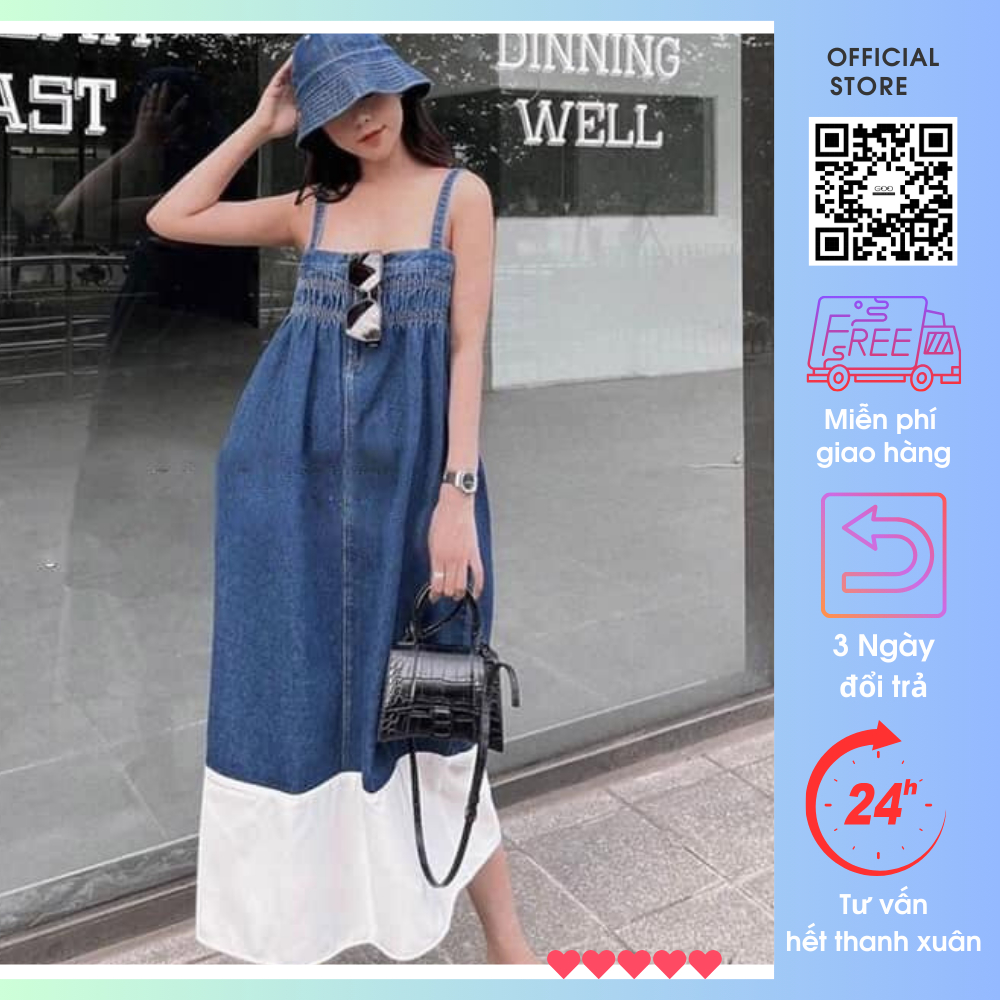 (SALE 9/9) Váy Nữ Hai Dây Maxi Freesize Dáng Dài Jeans Bò Giấy Bầu Bí Bon Chen Tốt Đầm Nữ 2 Dây Đi Chơi Dạo Phố Đẹp Hott