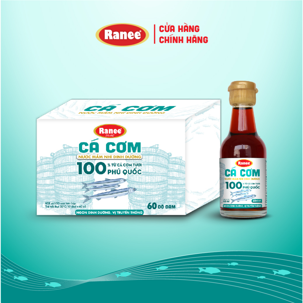 Hộp 10 chai nước mắm nhĩ dinh dưỡng Ranee cá cơm 60N 60ml