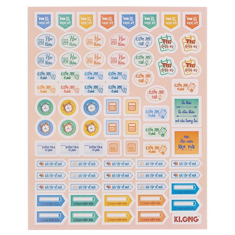 Tập 3 tờ nhãn dán decal học tập  Study Sticker Klong_702