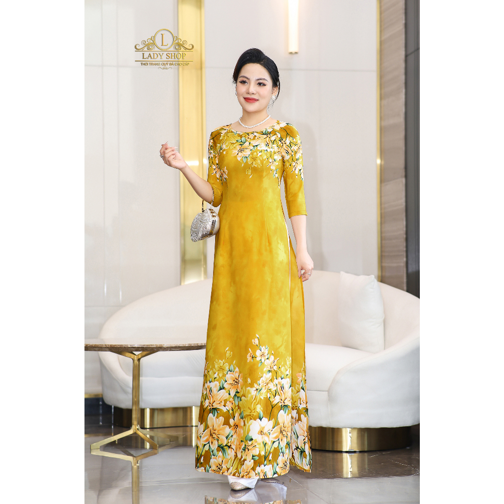Áo dài lụa nhật hoa ly Ladyshop thời trang trung niên cao cấp T213