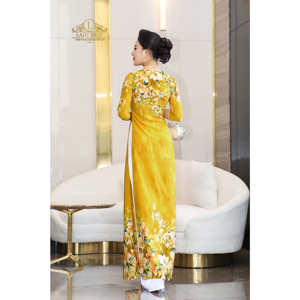 Áo dài lụa nhật hoa ly Ladyshop thời trang trung niên cao cấp T213