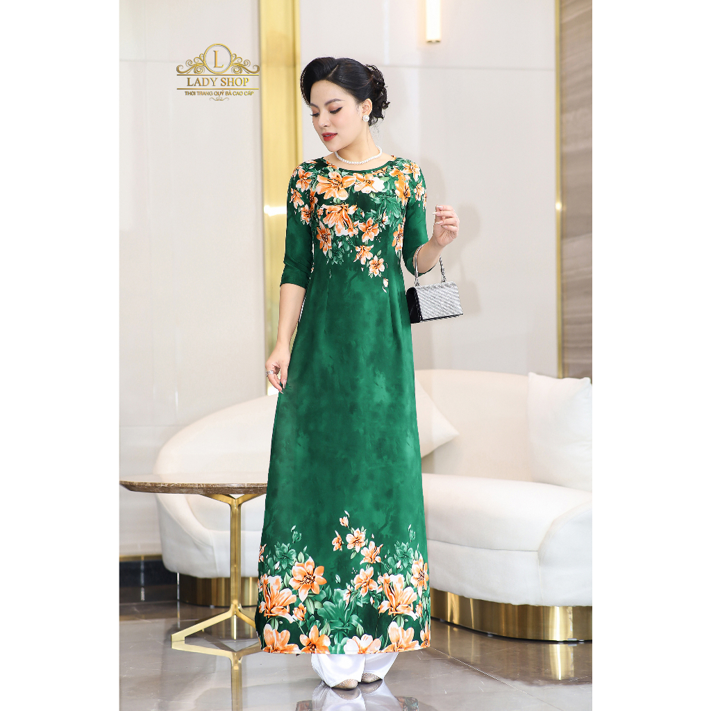 Áo dài lụa nhật hoa ly Ladyshop thời trang trung niên cao cấp T213