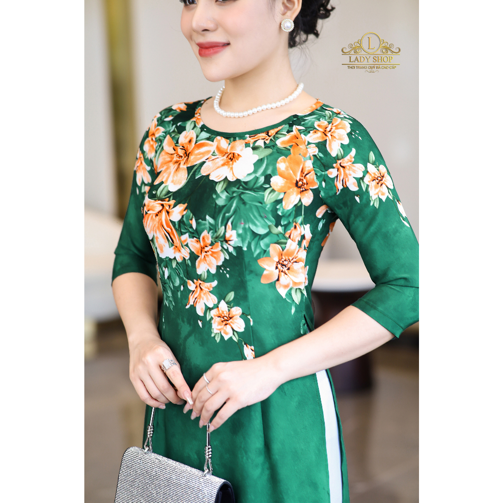 Áo dài lụa nhật hoa ly Ladyshop thời trang trung niên cao cấp T213