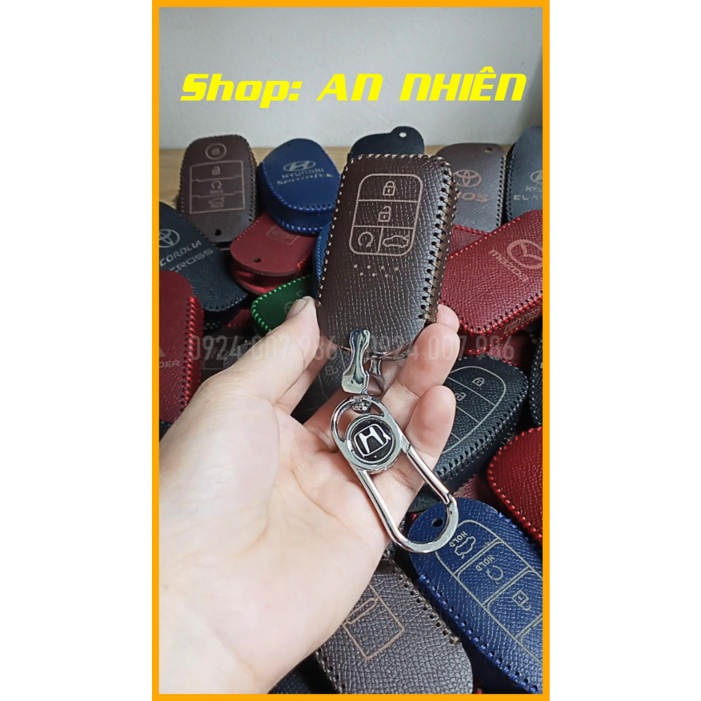 Bao da móc khoá bọc ốp chìa khoá xe ô tô Honda City RS, Civic, Accord, da bò, nhiều màu khâu thủ công Honda13