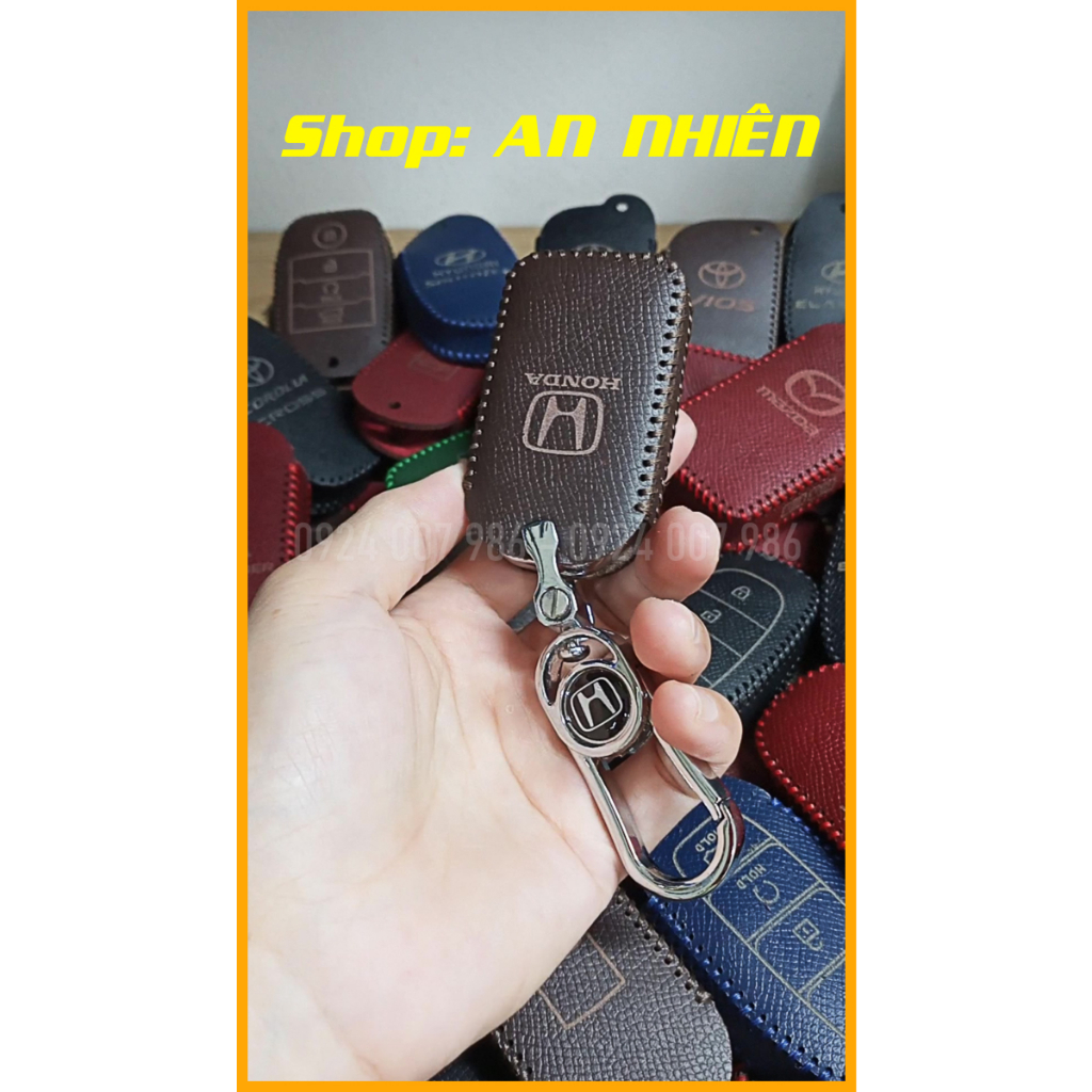 Bao da móc khoá bọc ốp chìa khoá xe ô tô Honda City RS, Civic, Accord, da bò, nhiều màu khâu thủ công Honda13