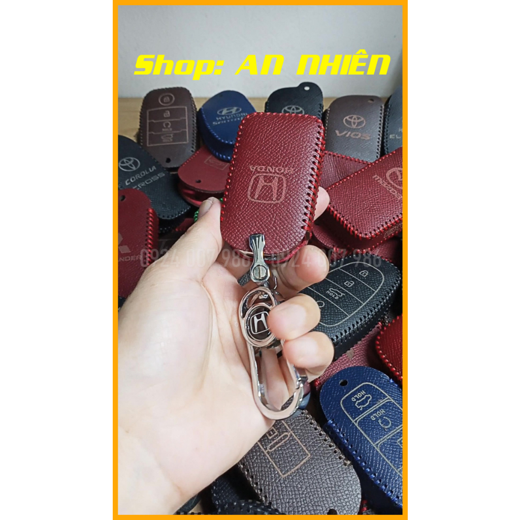 Bao da móc khoá bọc ốp chìa khoá xe ô tô Honda City RS, Civic, Accord, da bò, nhiều màu khâu thủ công Honda13