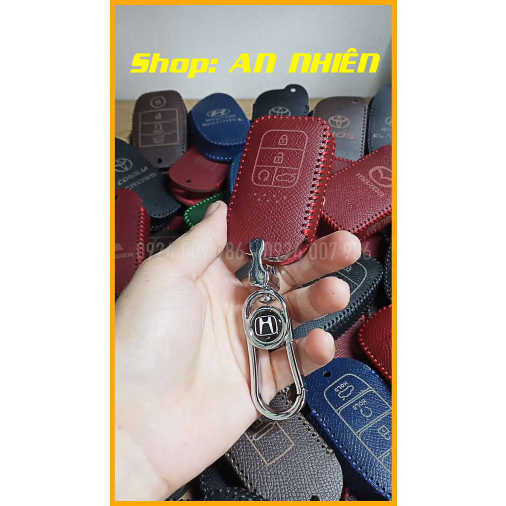 Bao da móc khoá bọc ốp chìa khoá xe ô tô Honda City RS, Civic, Accord, da bò, nhiều màu khâu thủ công Honda13