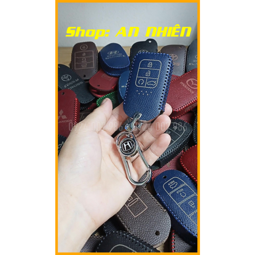 Bao da móc khoá bọc ốp chìa khoá xe ô tô Honda City RS, Civic, Accord, da bò, nhiều màu khâu thủ công Honda13