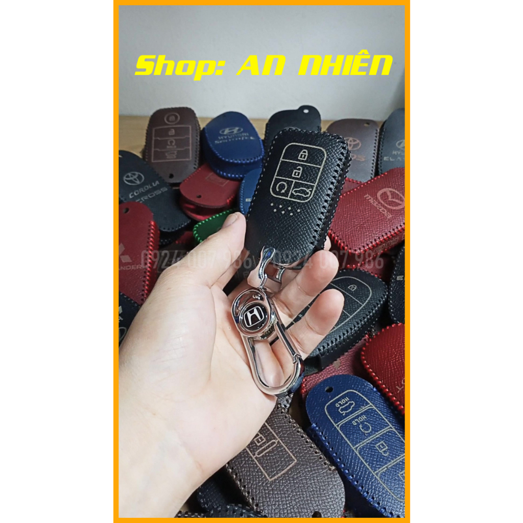 Bao da móc khoá bọc ốp chìa khoá xe ô tô Honda City RS, Civic, Accord, da bò, nhiều màu khâu thủ công Honda13