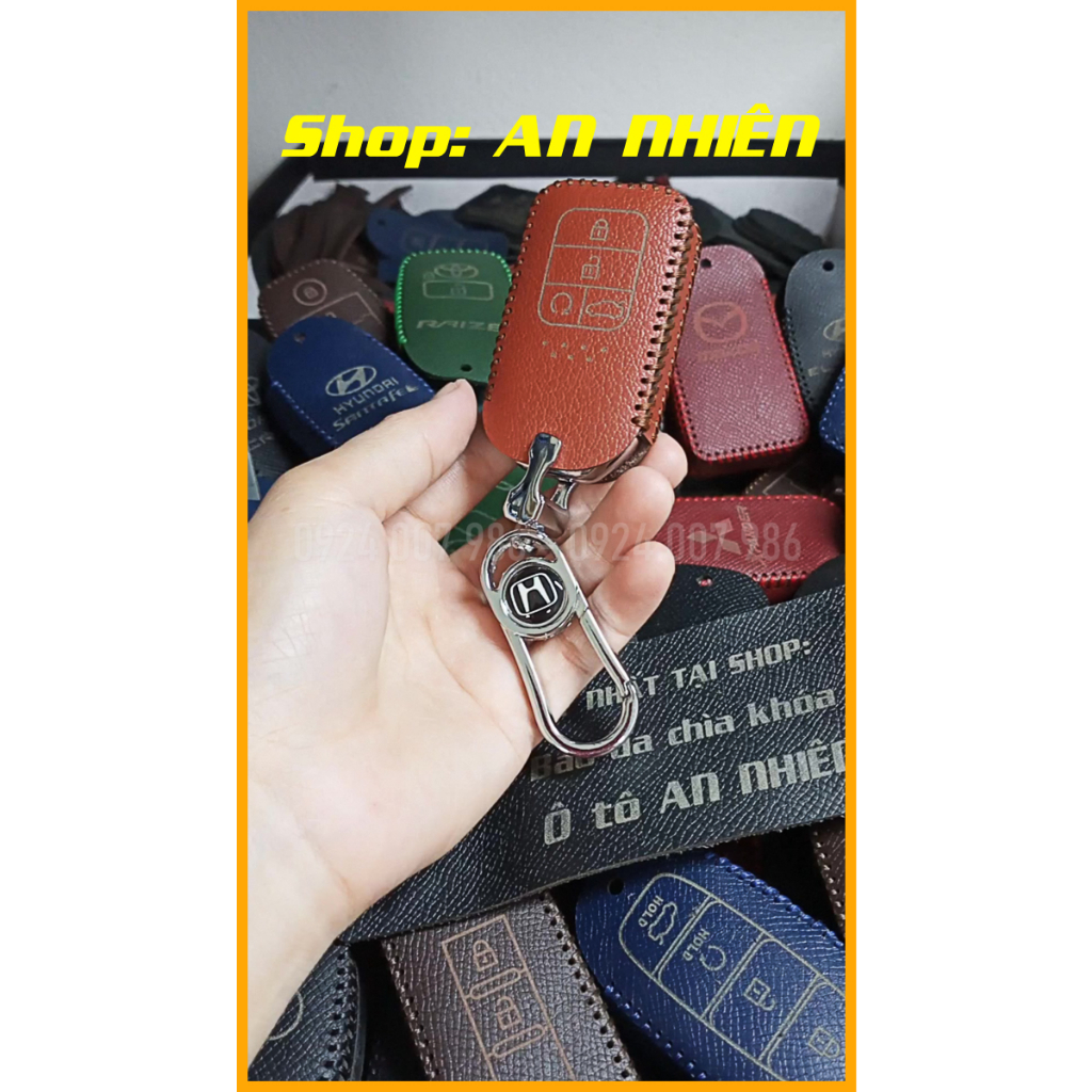 Bao da móc khoá bọc ốp chìa khoá xe ô tô Honda City RS, Civic, Accord, da bò, nhiều màu khâu thủ công Honda13