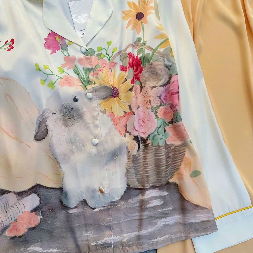 PYJAMA NỮ XƯỚC thỏ hoa màu cam đào - đồ bộ mặc nhà