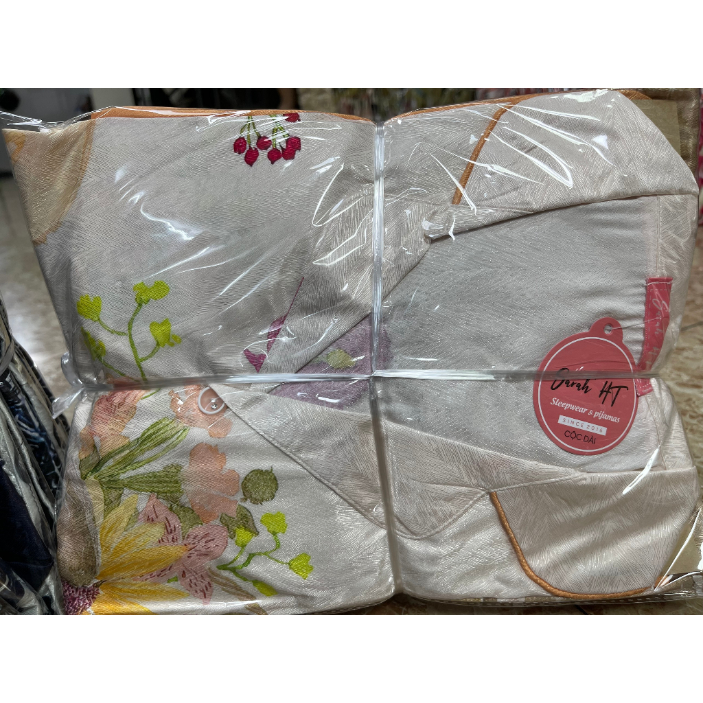 PYJAMA NỮ XƯỚC thỏ hoa màu cam đào - đồ bộ mặc nhà