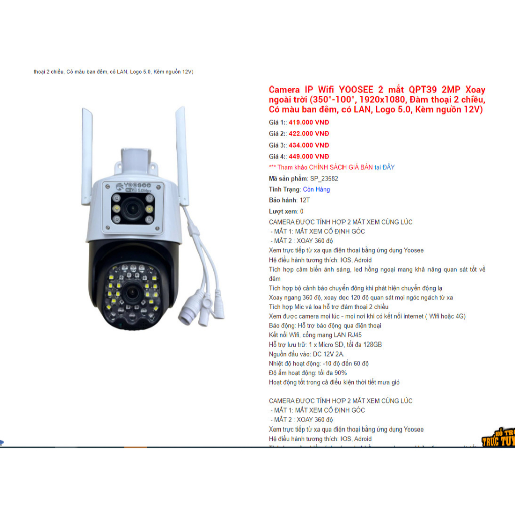 Camera YooSee 2 mắt - chuẩn 5.0mpx siêu nét-Camera Yoosee PTZ 2 Mắt Q52D - Xem 2 Màn Hình Cùng Lúc - Độ Phân Giải 5.0MP