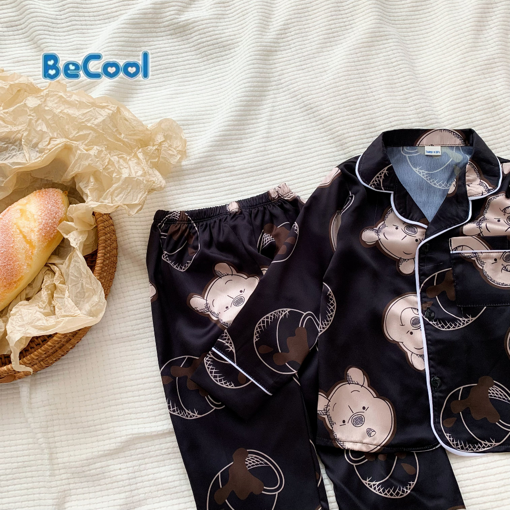 Bộ Pijama Chanel Cho Bé Dài Tay Chất Lụa Cao Cấp, Đồ Ngủ Cho Bé Trai Bé Gái Từ 9-27kg