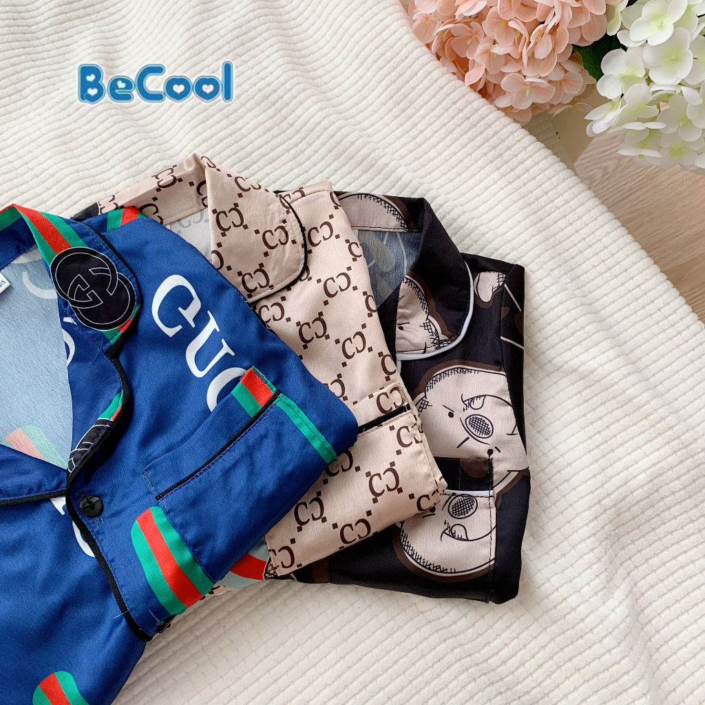 Bộ Pijama Chanel Cho Bé Dài Tay Chất Lụa Cao Cấp, Đồ Ngủ Cho Bé Trai Bé Gái Từ 9-27kg