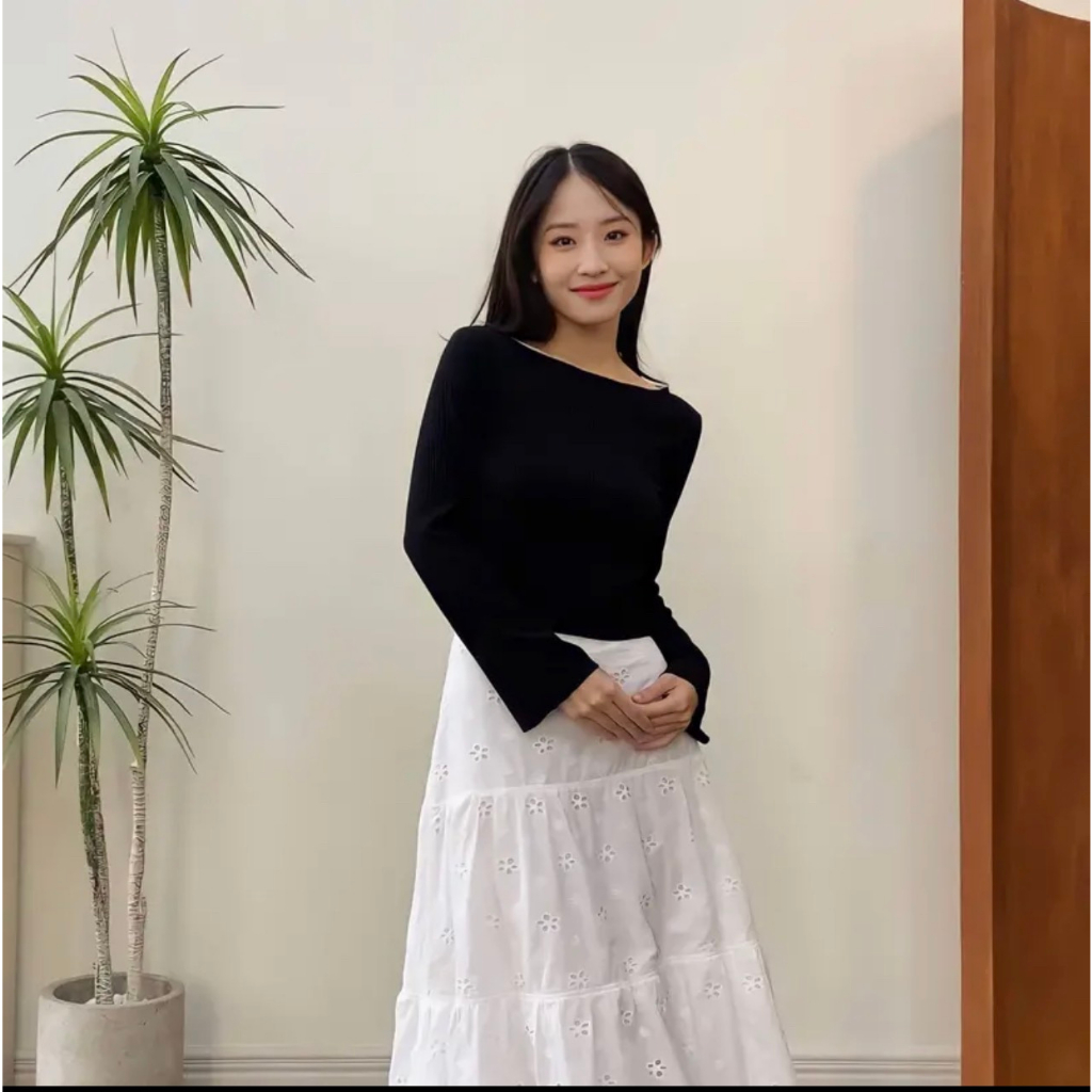 Áo thun dệt kim trễ vai dài tay 6946- Retrostyle