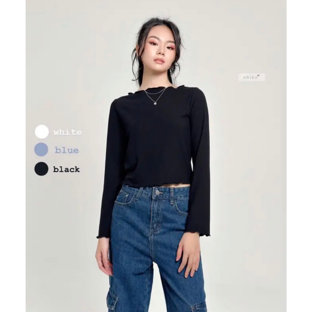 Áo thun dệt kim trễ vai dài tay 6946- Retrostyle