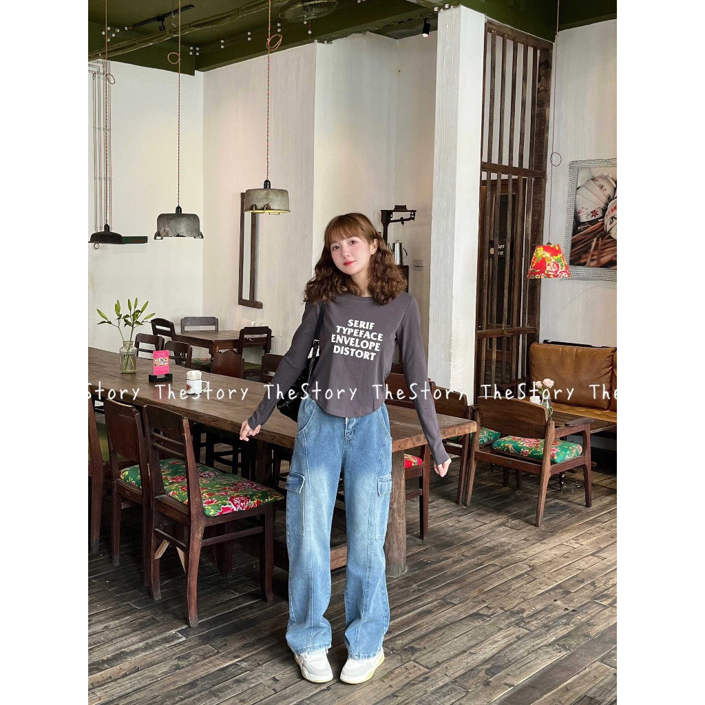 Áo thun tay dài dáng ôm in chữ nổi 2532 - Retrostyle