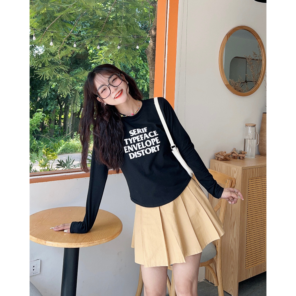 Áo thun tay dài dáng ôm in chữ nổi 2532 - Retrostyle