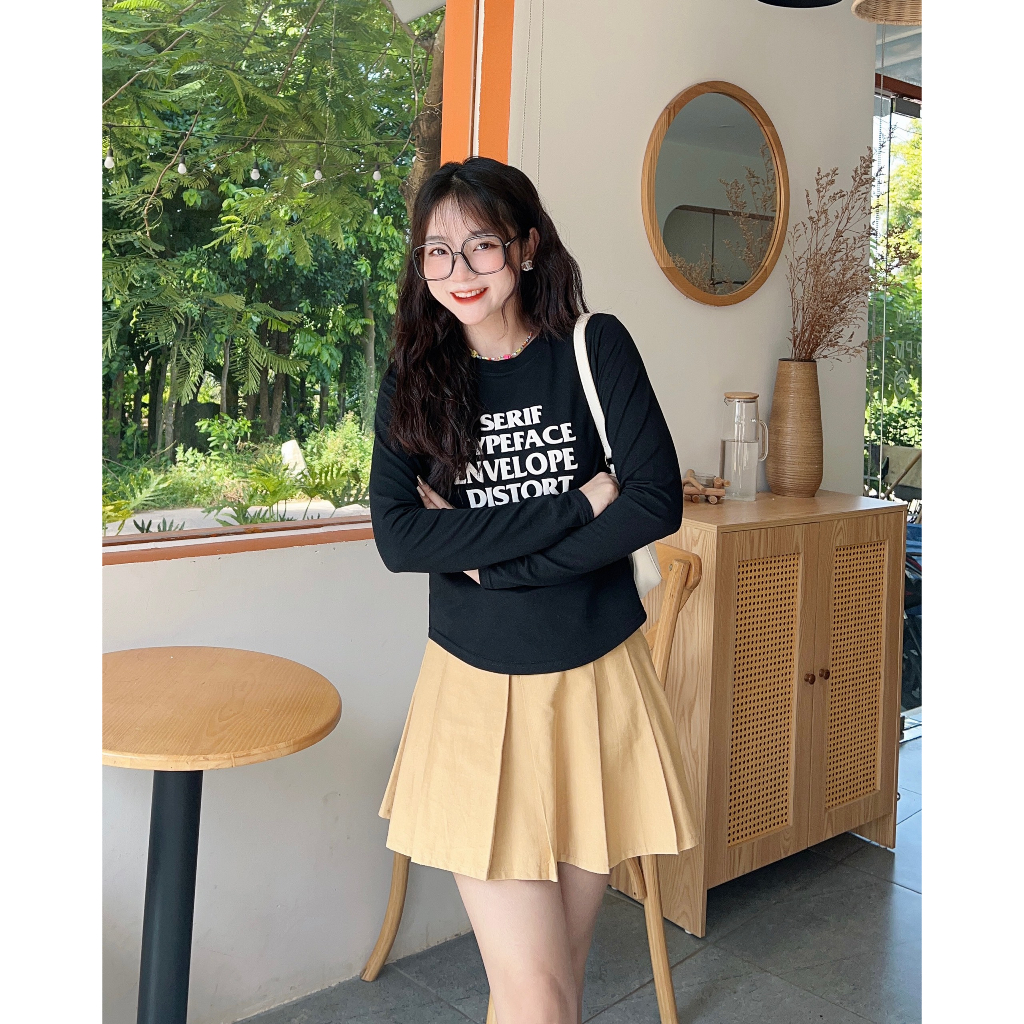 Áo thun tay dài dáng ôm in chữ nổi 2532 - Retrostyle
