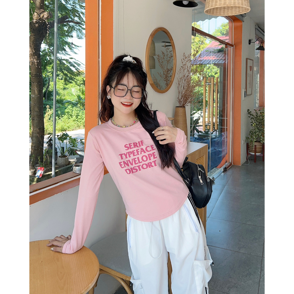 Áo thun tay dài dáng ôm in chữ nổi 2532 - Retrostyle