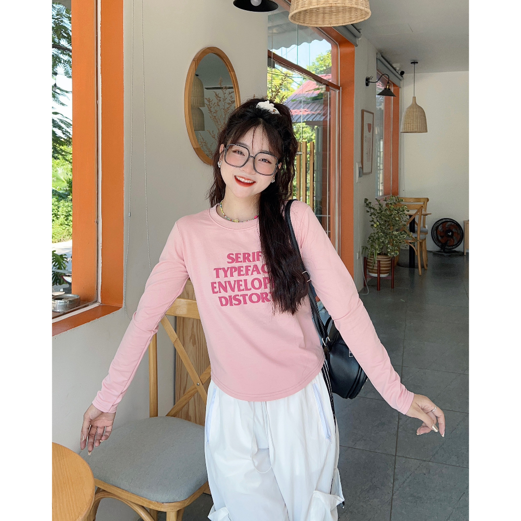 Áo thun tay dài dáng ôm in chữ nổi 2532 - Retrostyle