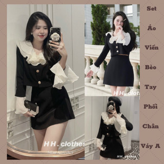 Set áo viền bèo tròn tay phối chân váy a