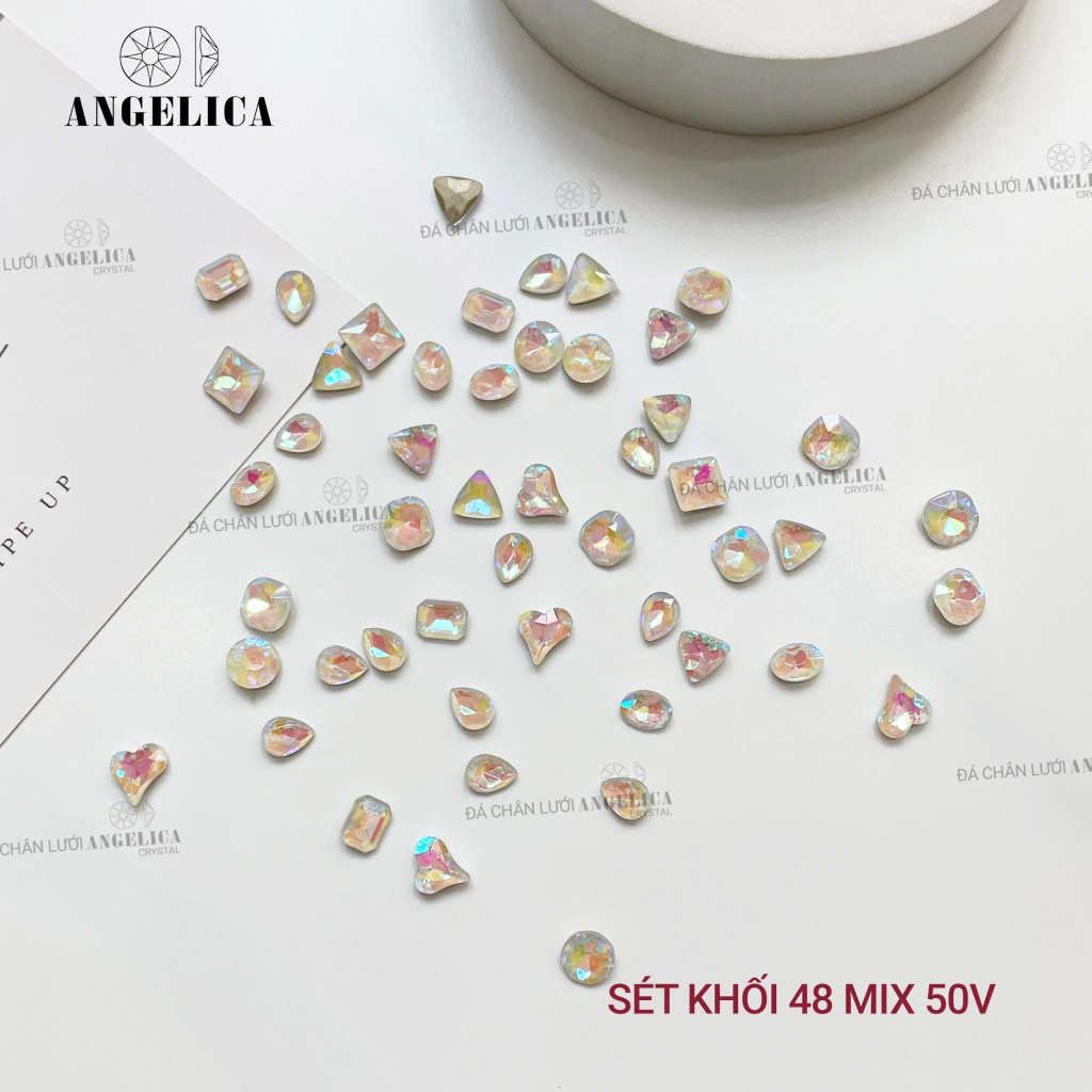 Set mix đá khối thủy tinh nail chân vàng trang trí móng ANGELICA SDK50 SKMN