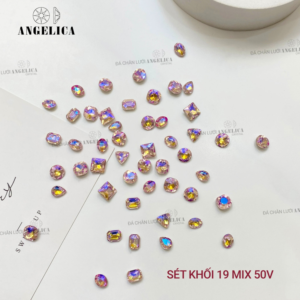 Set mix đá khối thủy tinh nail chân vàng trang trí móng ANGELICA SDK50 SKMN